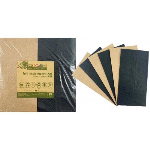 Napkins Lunch 1/8 fold Black & Kraft P20x10  – Tableware, Occasions – Reusable, Paper Napkins (PGE-12064)