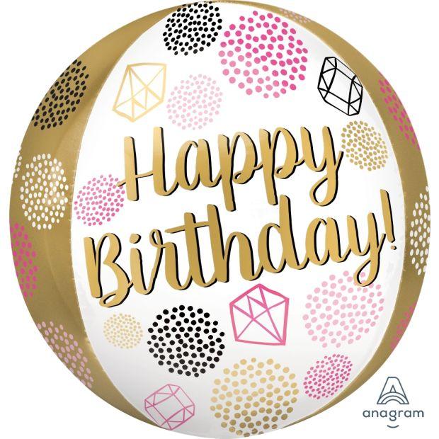 Anagram Orbz 16″ Happy Birthday Gems  – Foil Balloons, Orbz & Diamondz & Cubez Balloons (PGE-13472)
