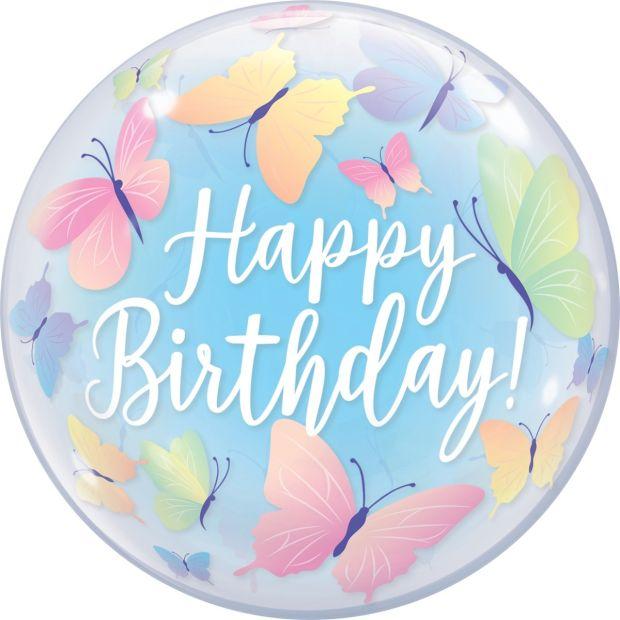 Qualatex Bubble 56cm (22″) Birthday Soft Butterflies  – Latex Balloons, Other (PGE-22758)